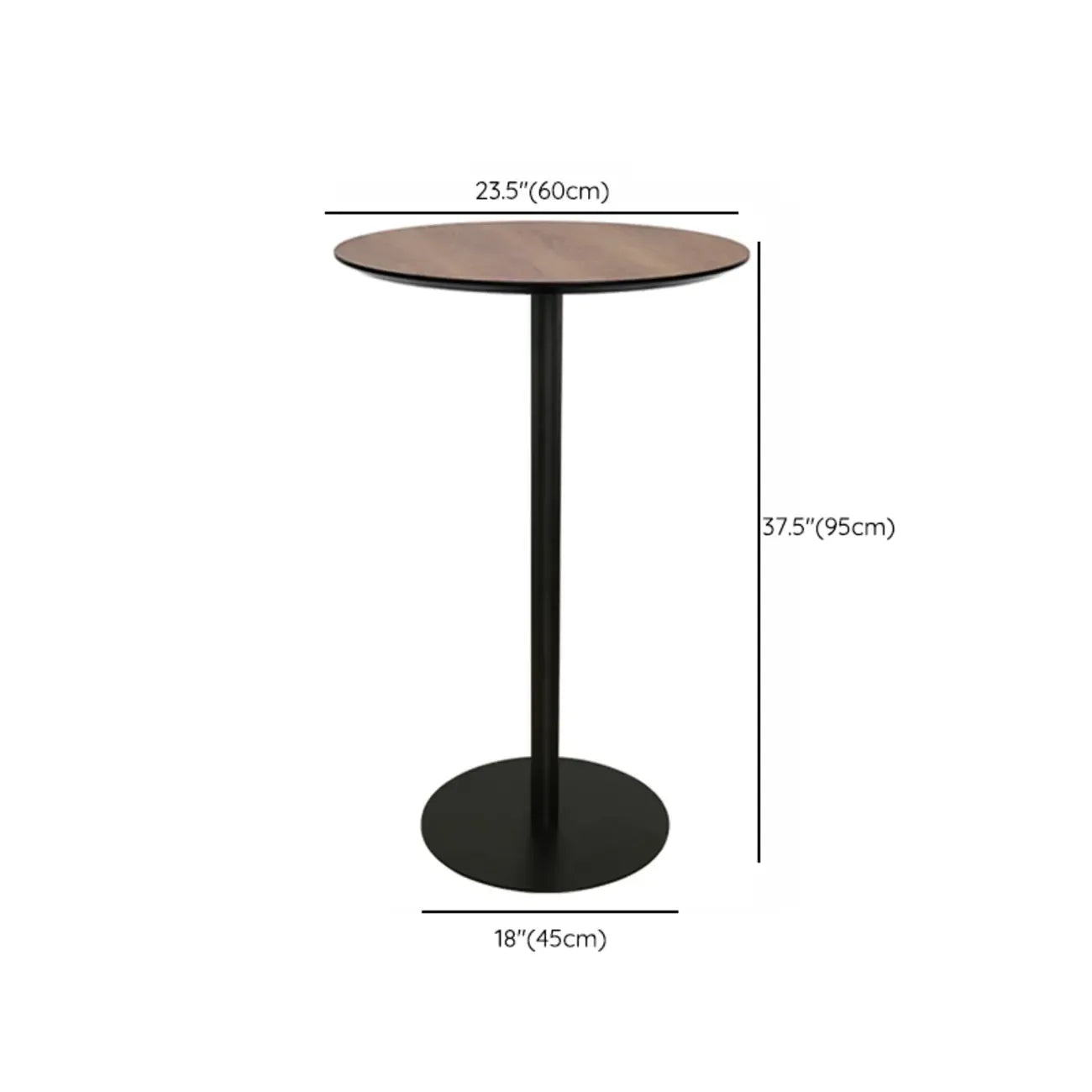 Table de bar élégante en bois avec piètement en métal noir pour café