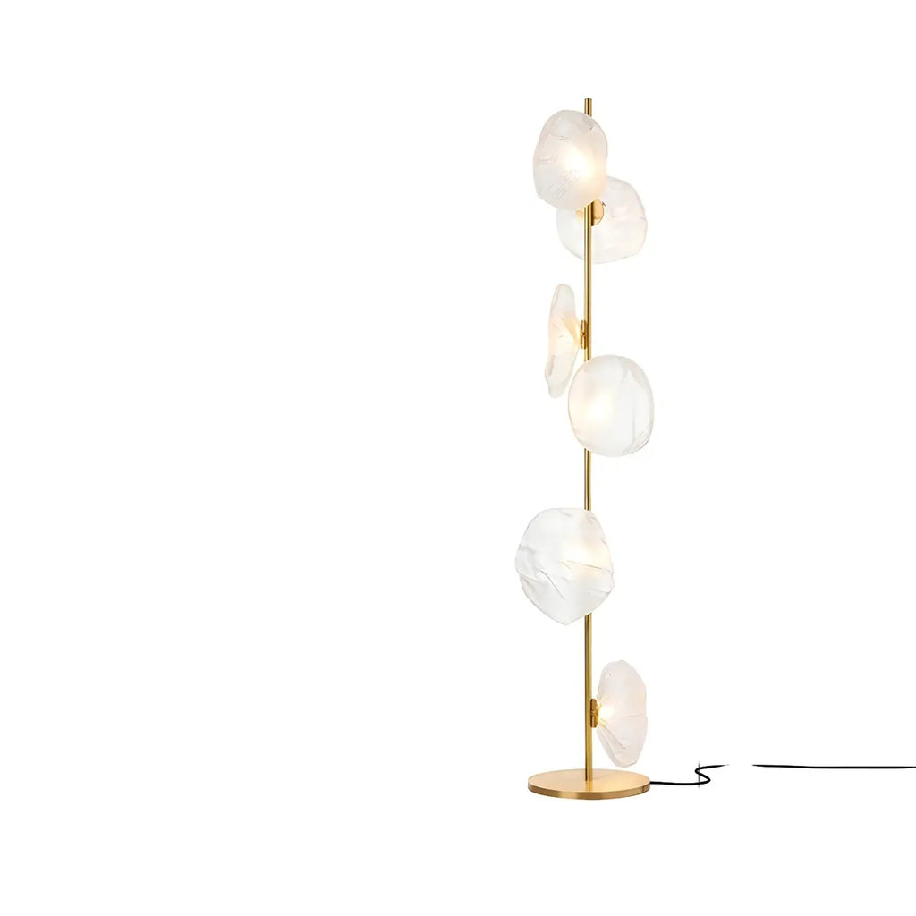 Lampada da terra geometrica Art Déco a 6 luci in vetro trasparente Nera/Oro