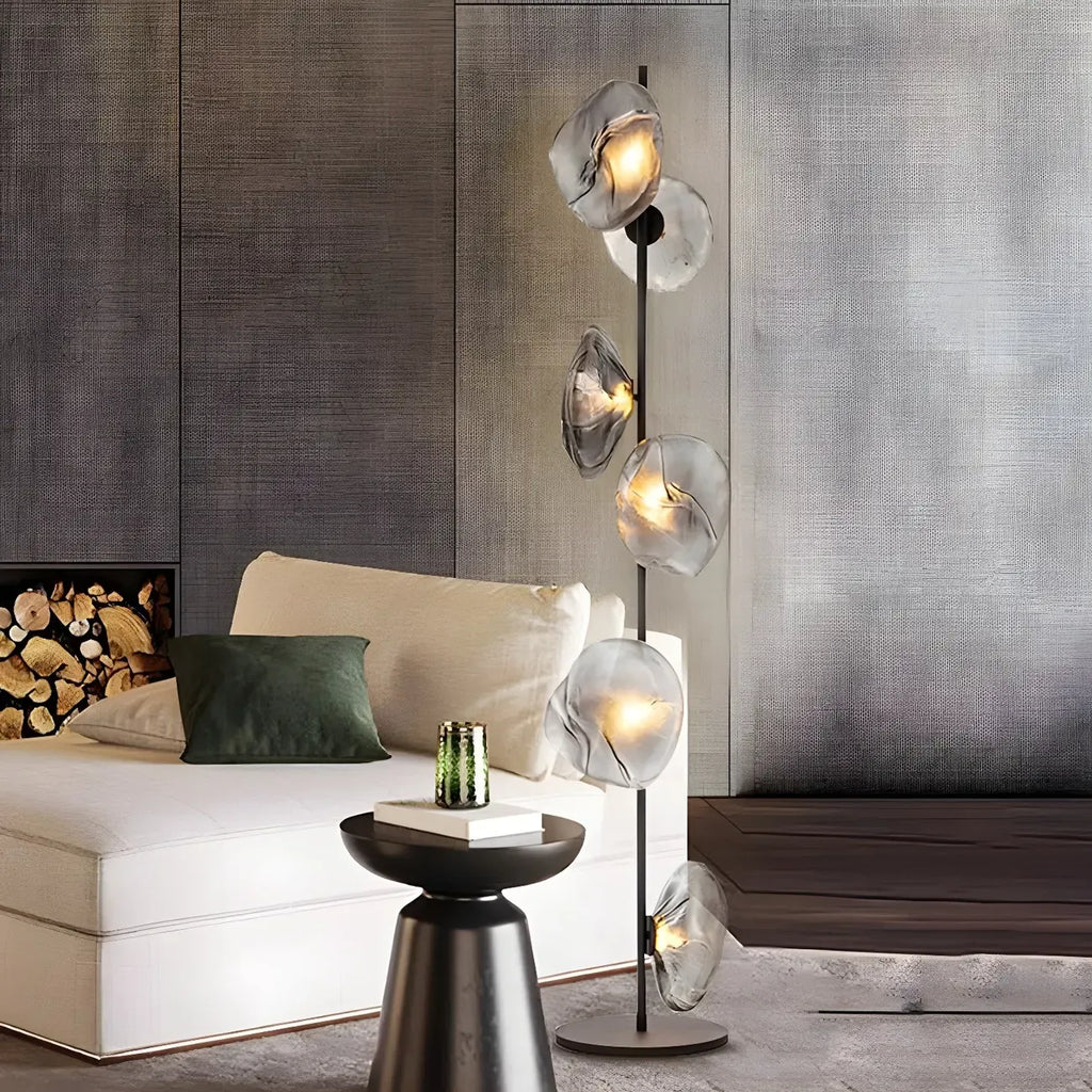 Lampada da terra geometrica Art Déco a 6 luci in vetro trasparente Nera/Oro
