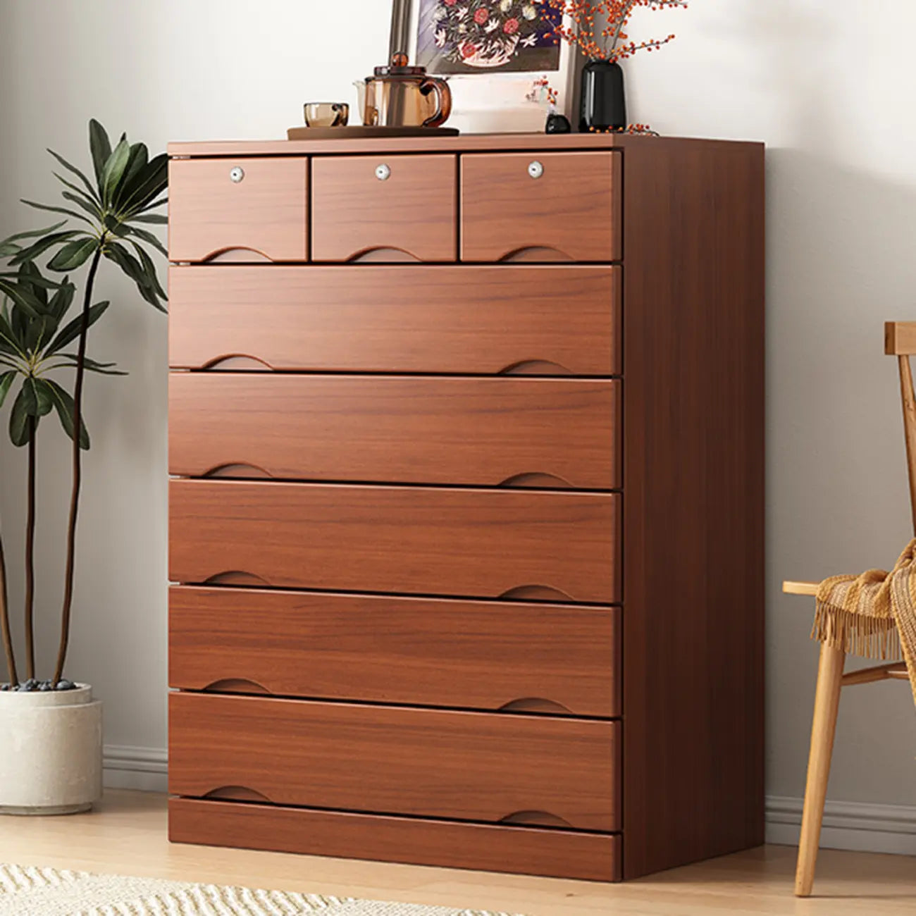 Commode industrielle en bois massif à 5 tiroirs pour chambre à coucher