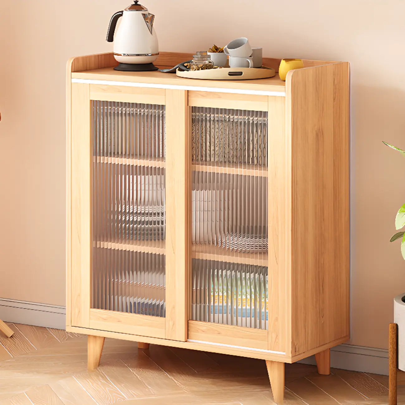 Meuble indépendant marron avec porte coulissante et étagère extérieure