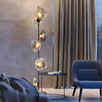 Lampada da terra geometrica Art Déco a 6 luci in vetro trasparente Nera/Oro