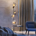 Lampada da terra geometrica Art Déco a 6 luci in vetro trasparente Nera/Oro