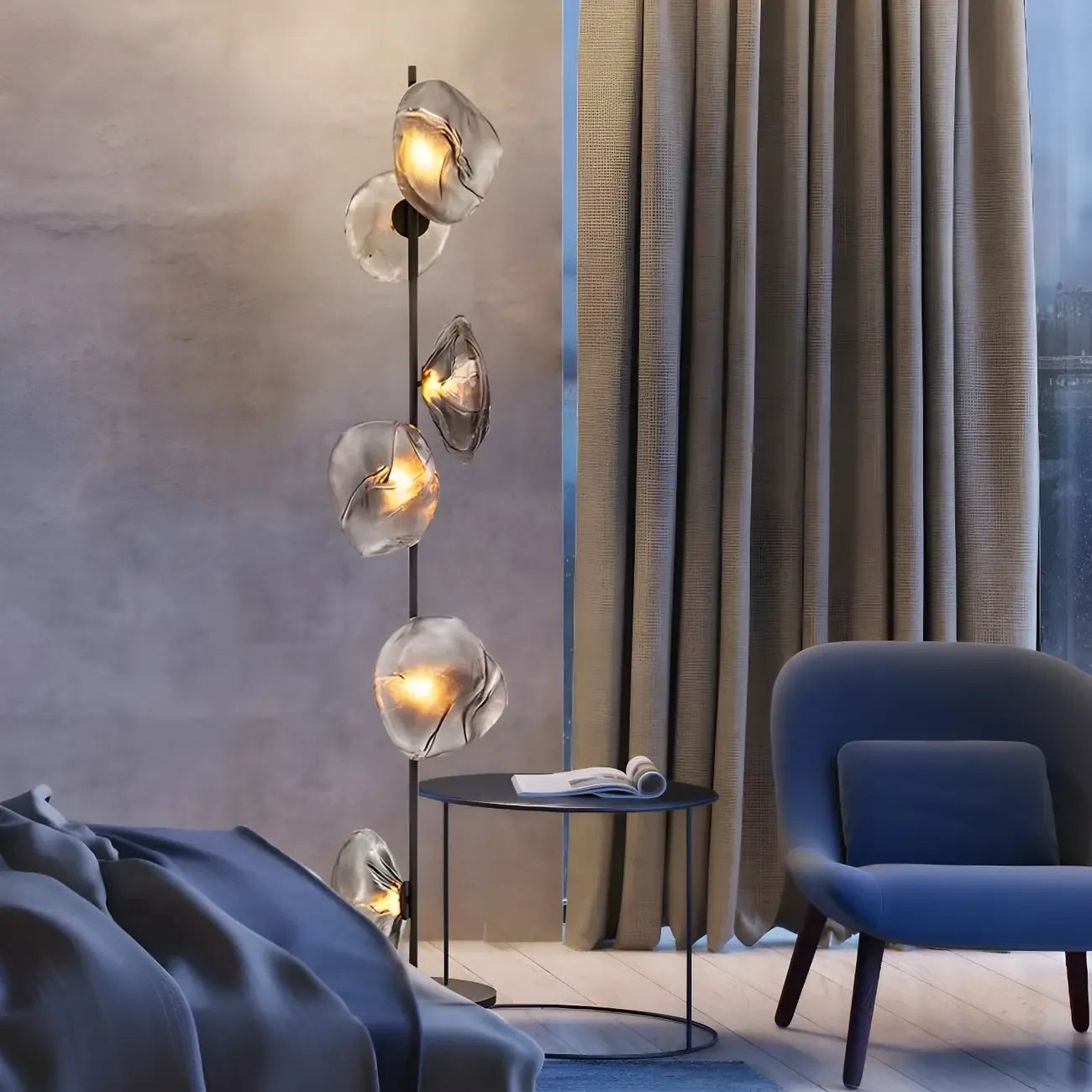 Lampada da terra geometrica Art Déco a 6 luci in vetro trasparente Nera/Oro