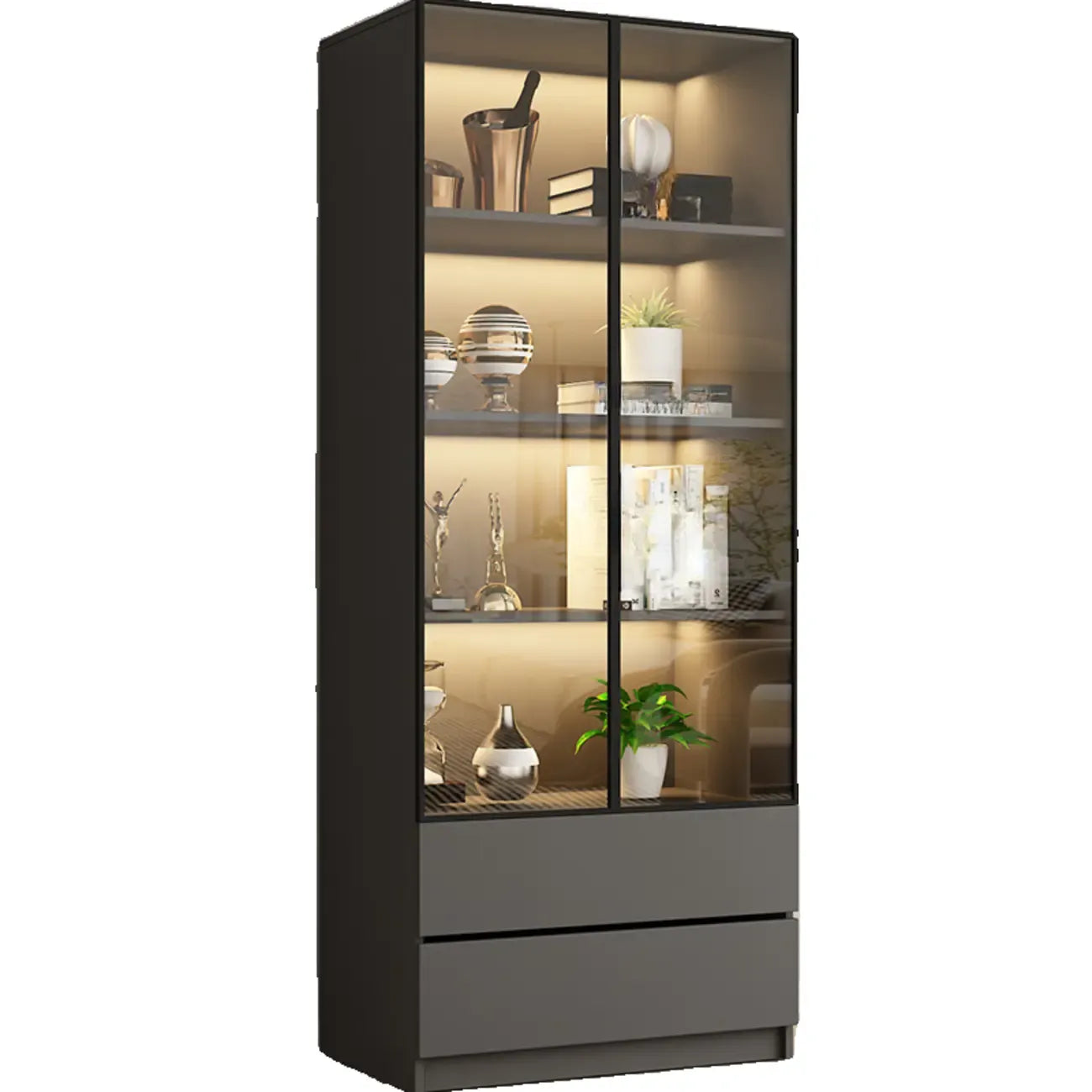 Vitrine standard de rangement avec porte vitrée et bois noir
