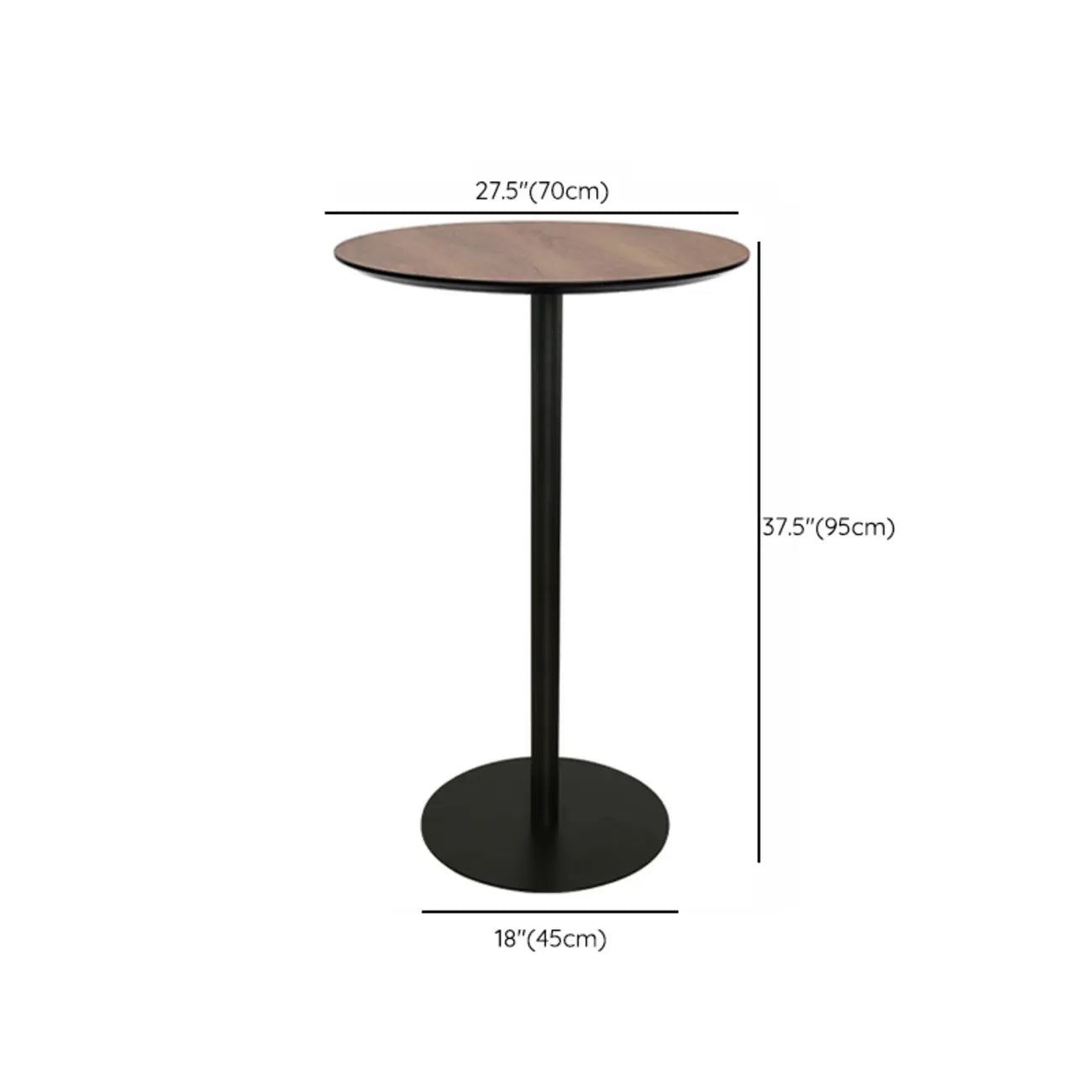 Table de bar élégante en bois avec piètement en métal noir pour café