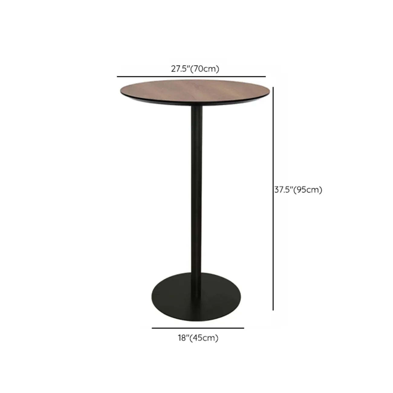 Table de bar élégante en bois avec piètement en métal noir pour café