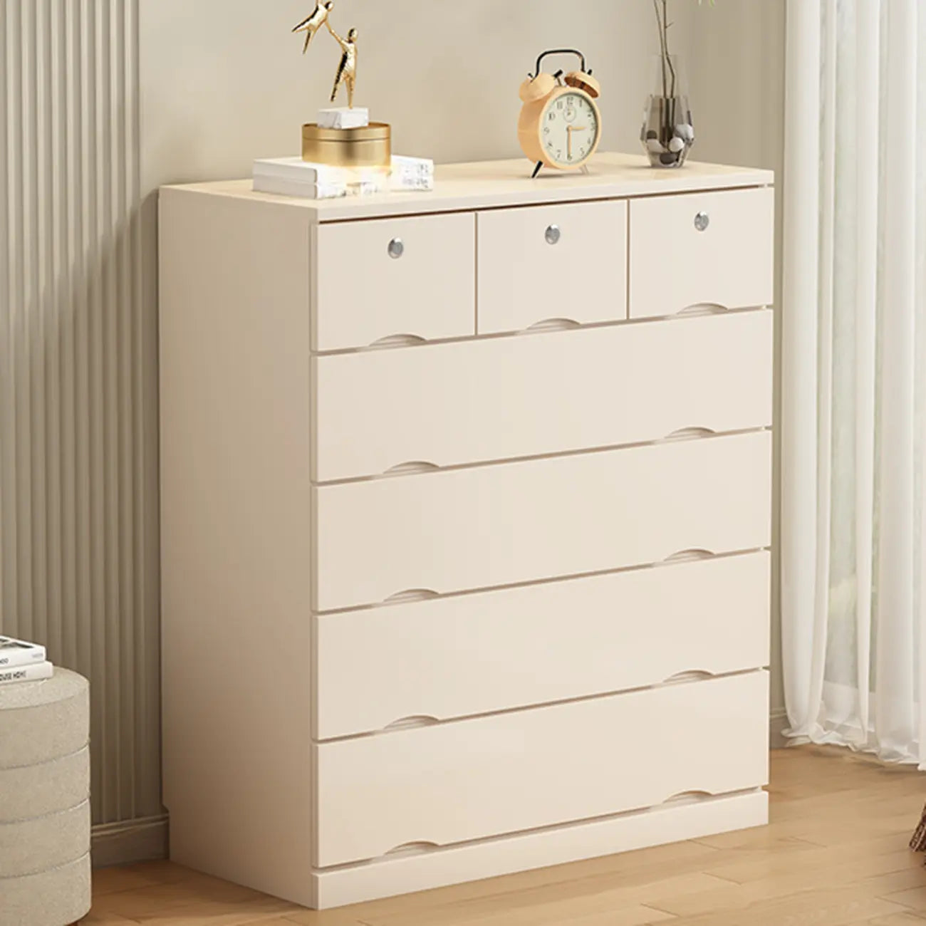 Commode industrielle en bois massif à 5 tiroirs pour chambre à coucher