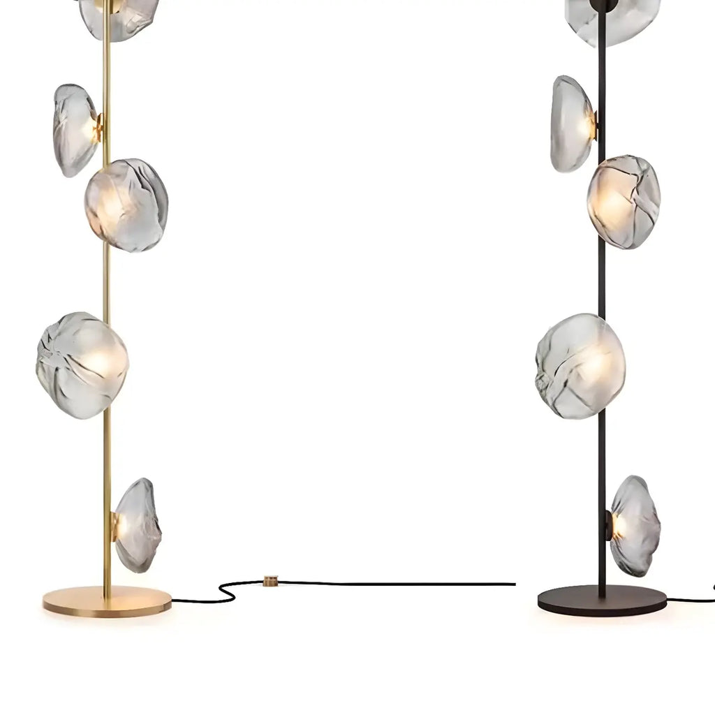 Lampada da terra geometrica Art Déco a 6 luci in vetro trasparente Nera/Oro