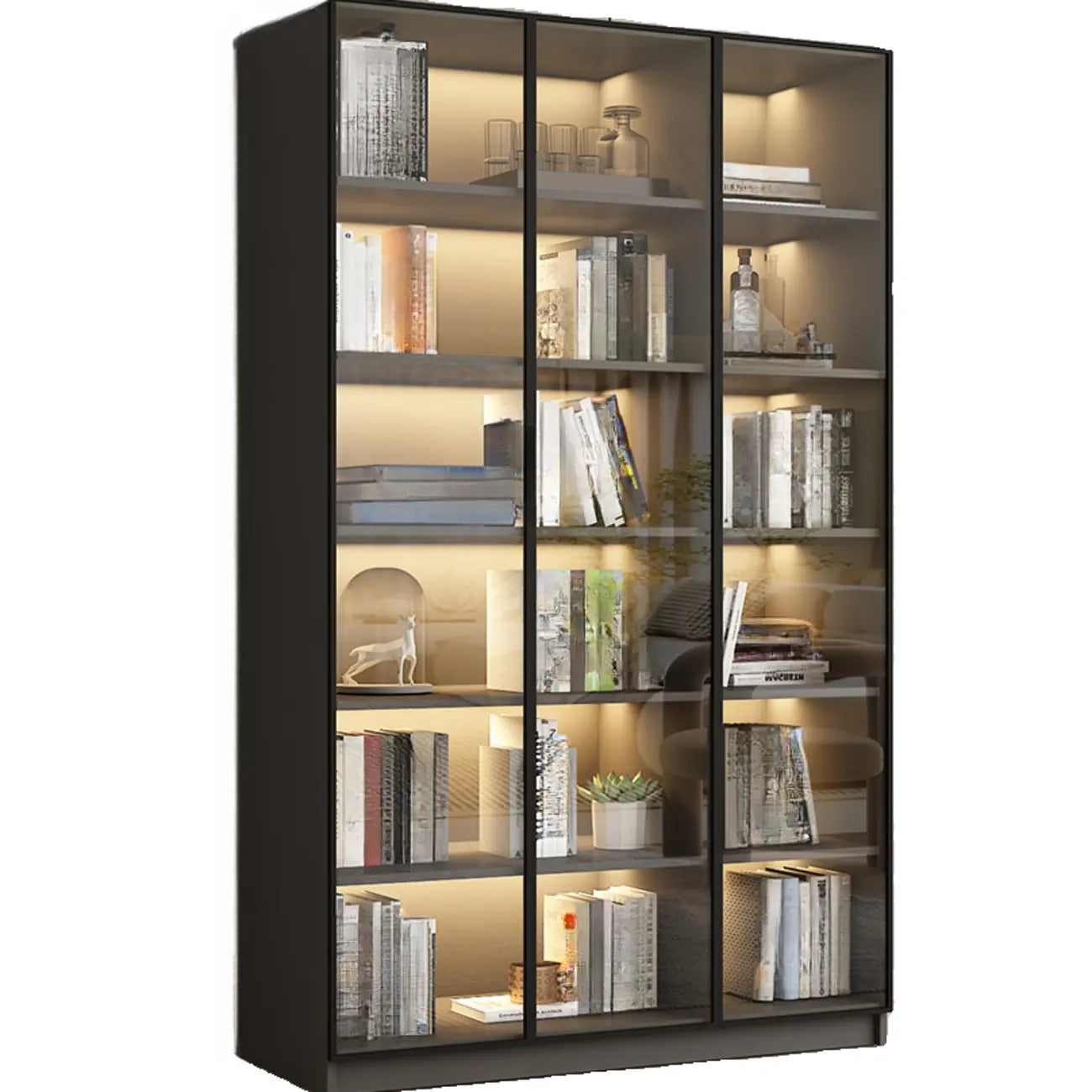 Vitrine standard de rangement avec porte vitrée et bois noir