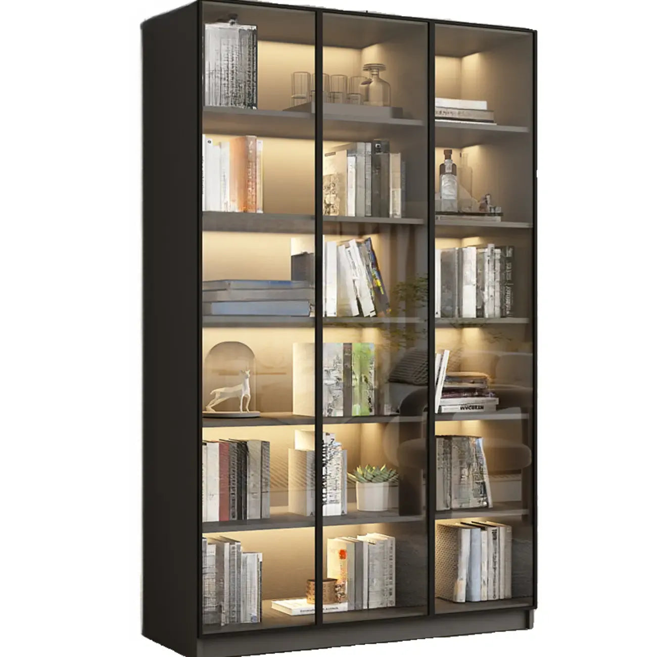 Vitrine standard de rangement avec porte vitrée et bois noir