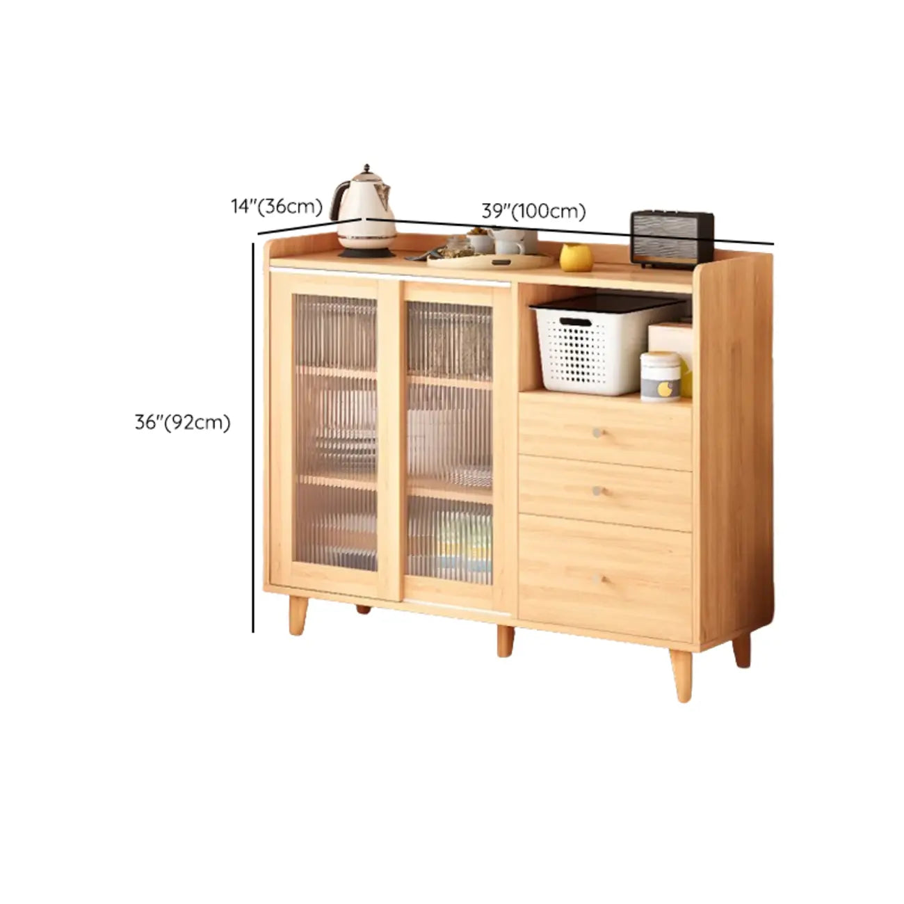 Meuble indépendant marron avec porte coulissante et étagère extérieure