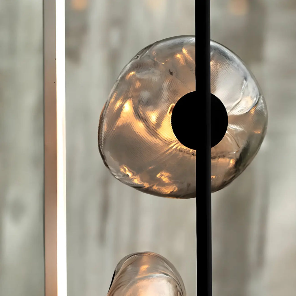 Lampada da terra geometrica Art Déco a 6 luci in vetro trasparente Nera/Oro