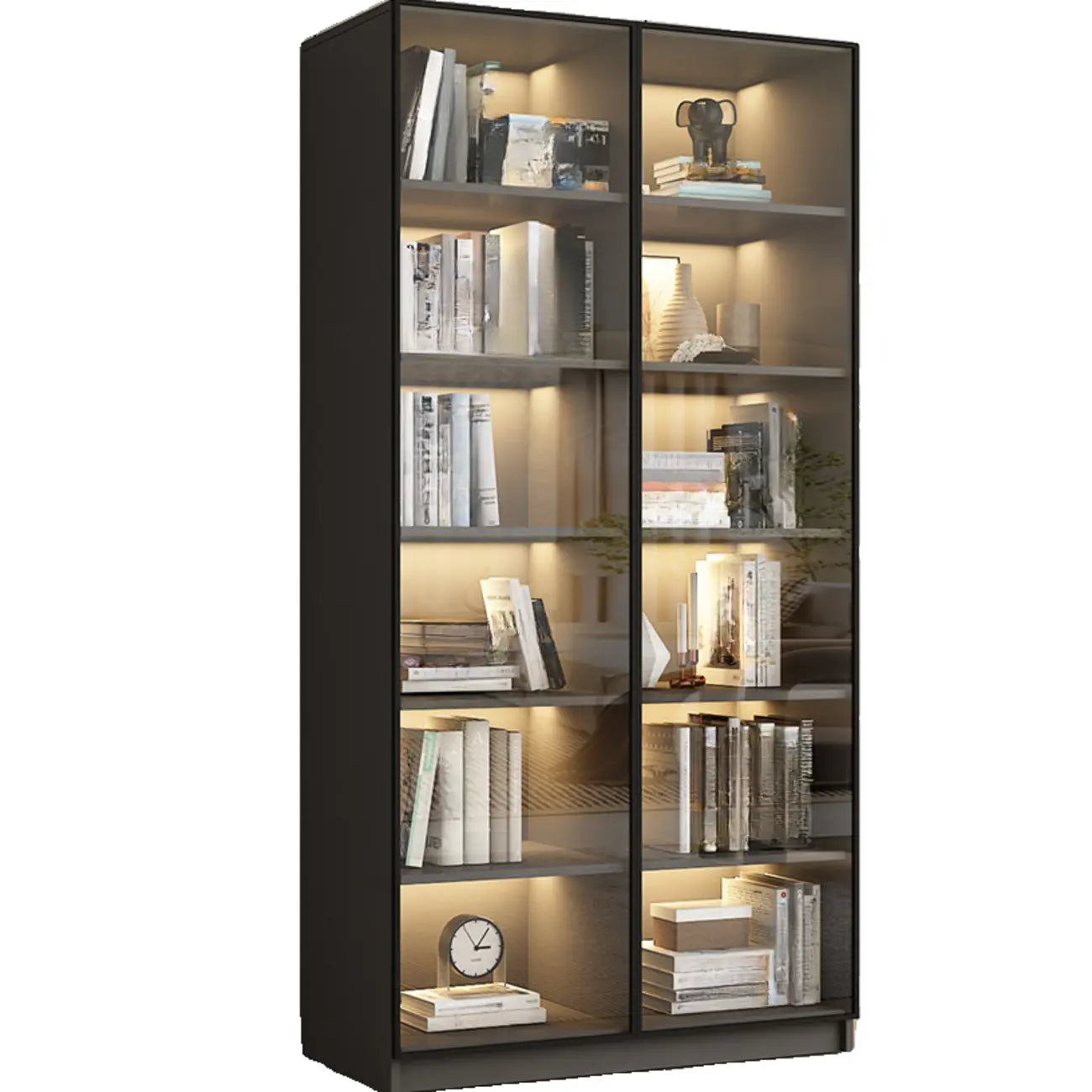 Vitrine standard de rangement avec porte vitrée et bois noir