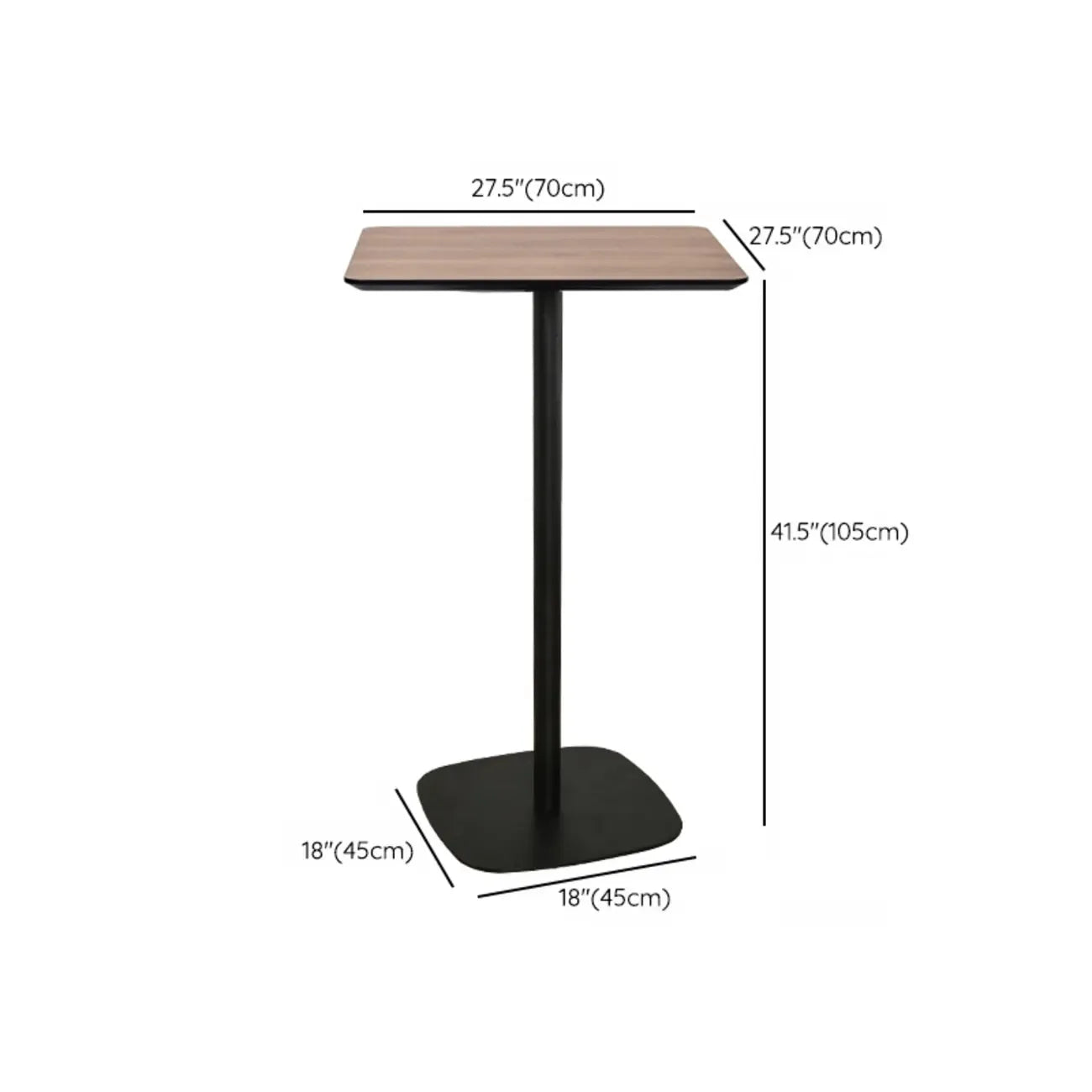 Table de bar élégante en bois avec piètement en métal noir pour café