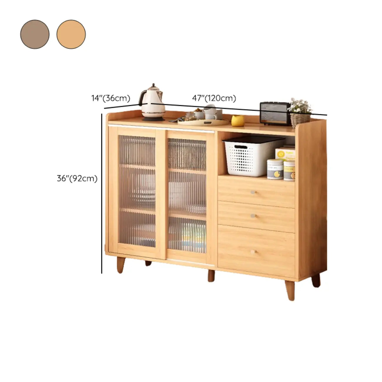 Meuble indépendant marron avec porte coulissante et étagère extérieure