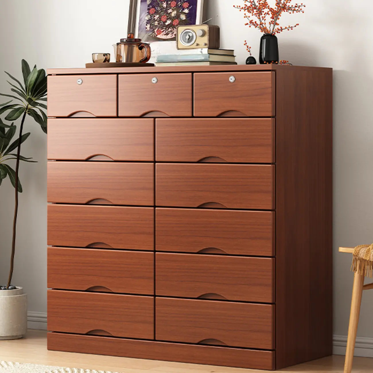 Commode industrielle en bois massif à 5 tiroirs pour chambre à coucher