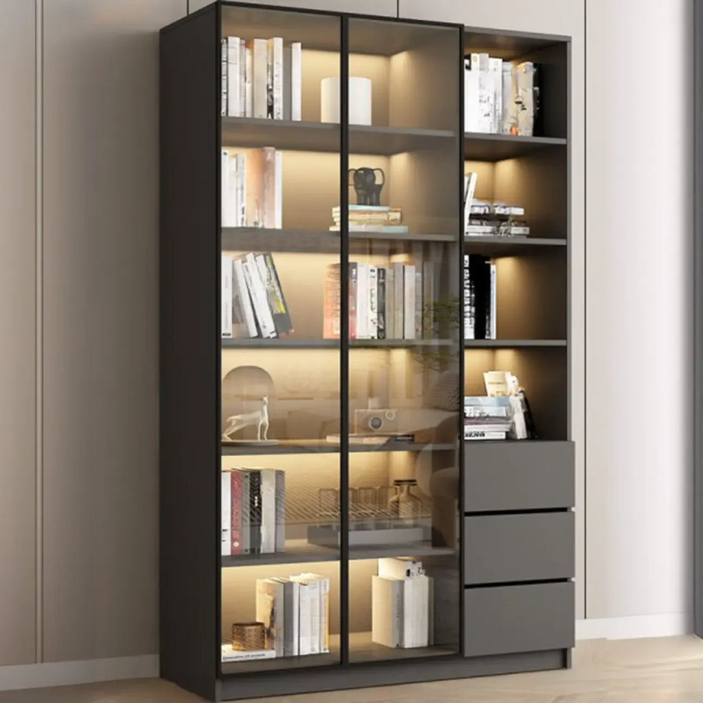 Vitrine standard de rangement avec porte vitrée et bois noir