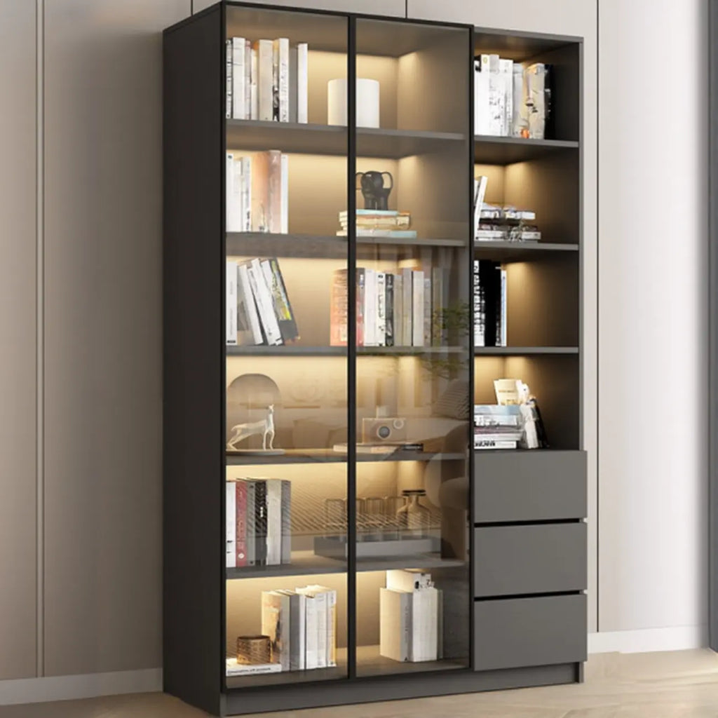 Vitrine standard de rangement avec porte vitrée et bois noir