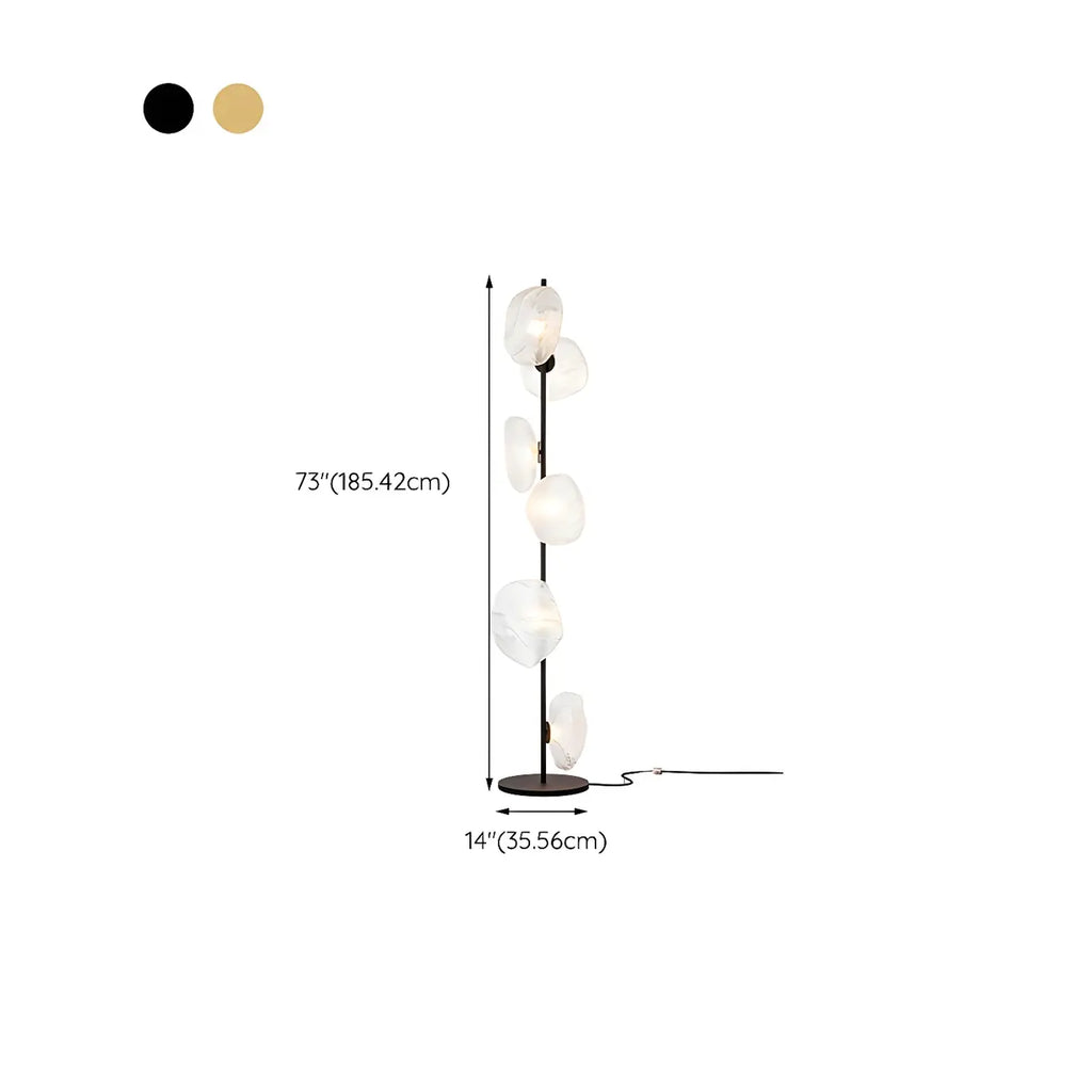Lampada da terra geometrica Art Déco a 6 luci in vetro trasparente Nera/Oro