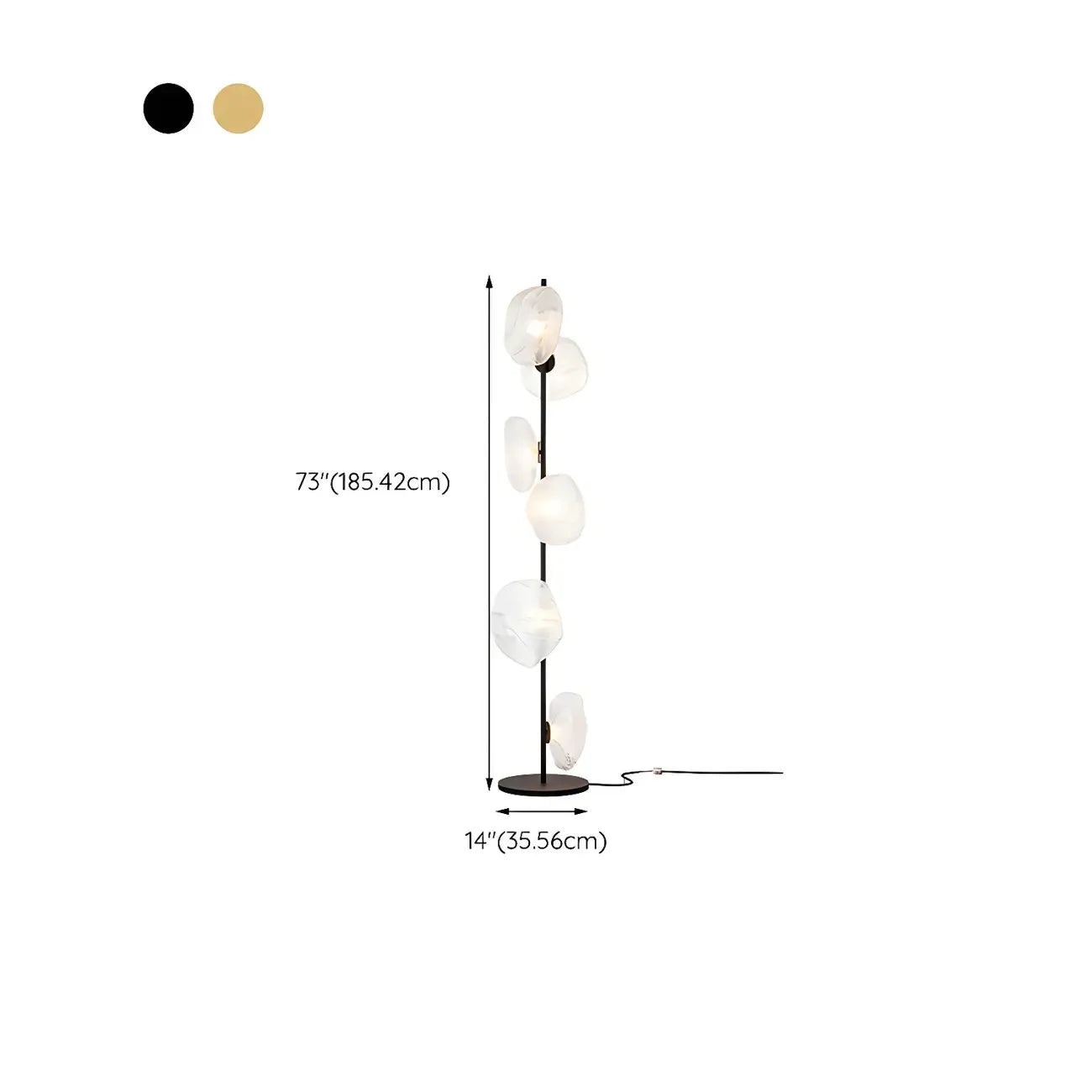 Lampada da terra geometrica Art Déco a 6 luci in vetro trasparente Nera/Oro