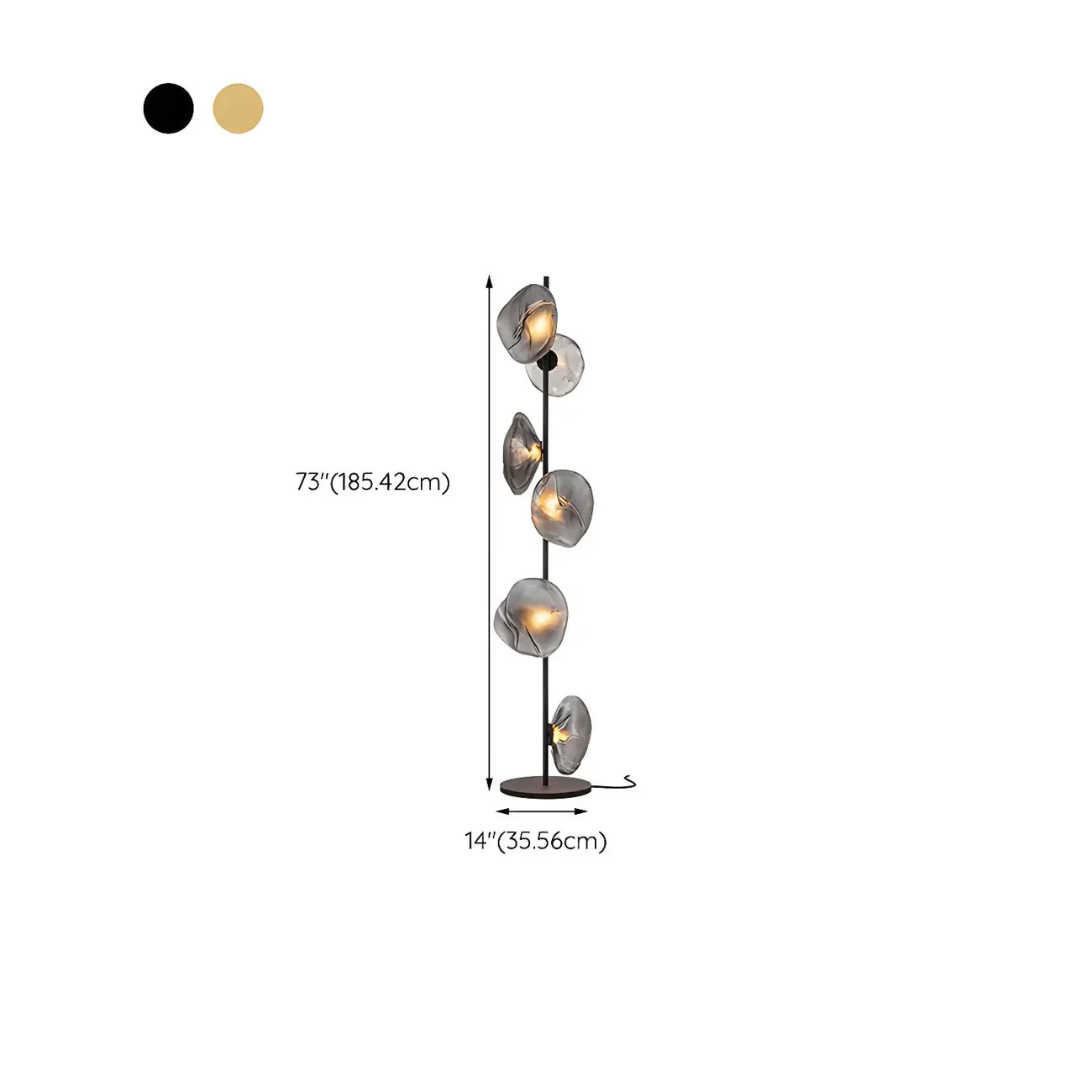 Lampada da terra geometrica Art Déco a 6 luci in vetro trasparente Nera/Oro