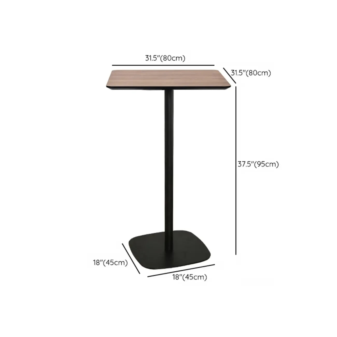 Table de bar élégante en bois avec piètement en métal noir pour café