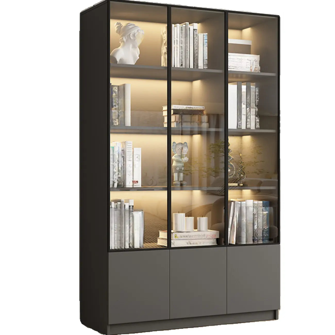 Vitrine standard de rangement avec porte vitrée et bois noir