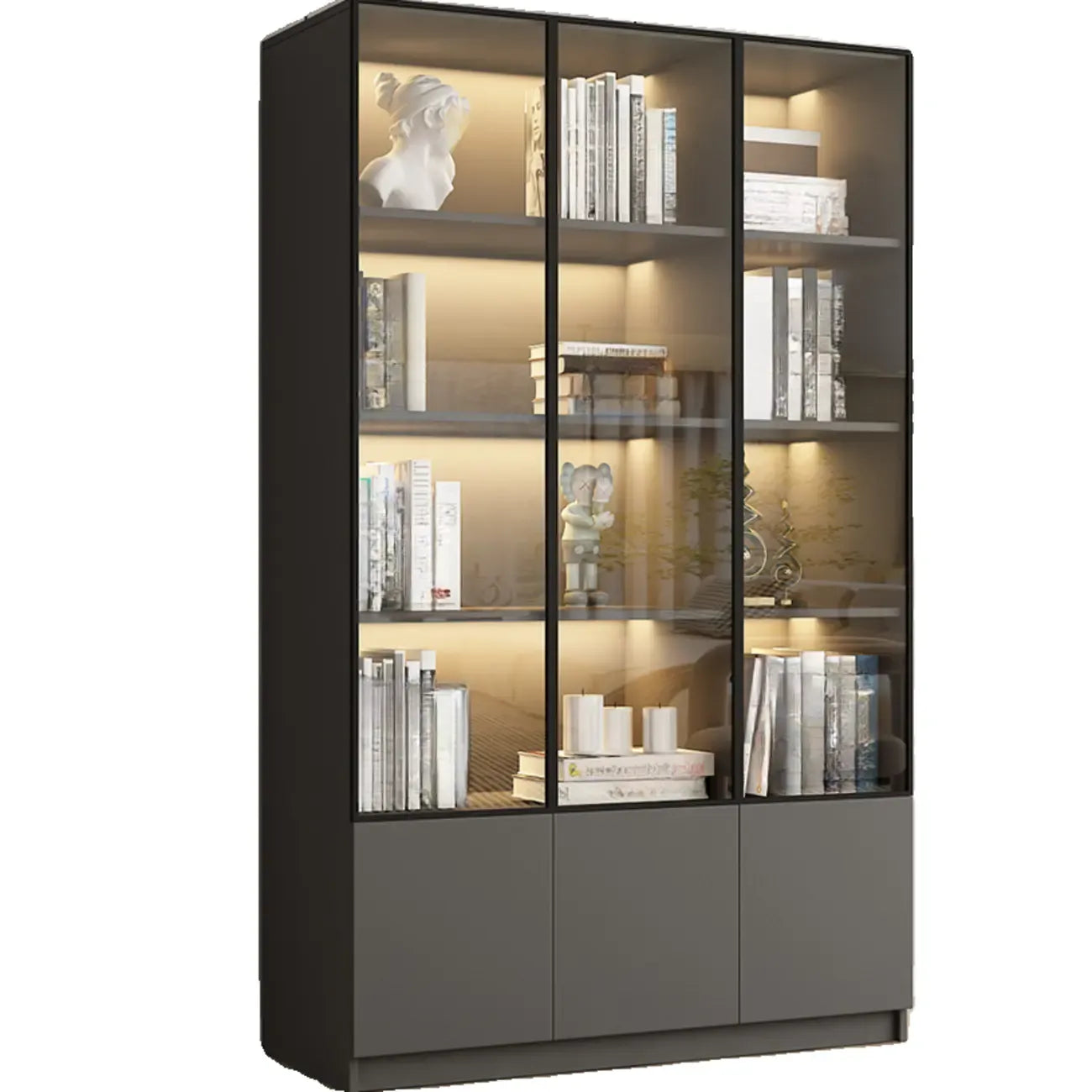 Vitrine standard de rangement avec porte vitrée et bois noir