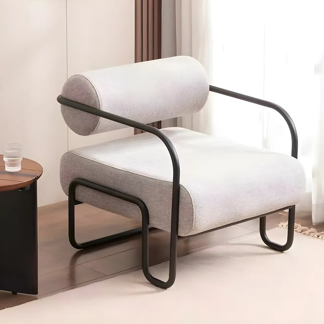 Fauteuil d'appoint industriel en cuir/velours avec structure en métal