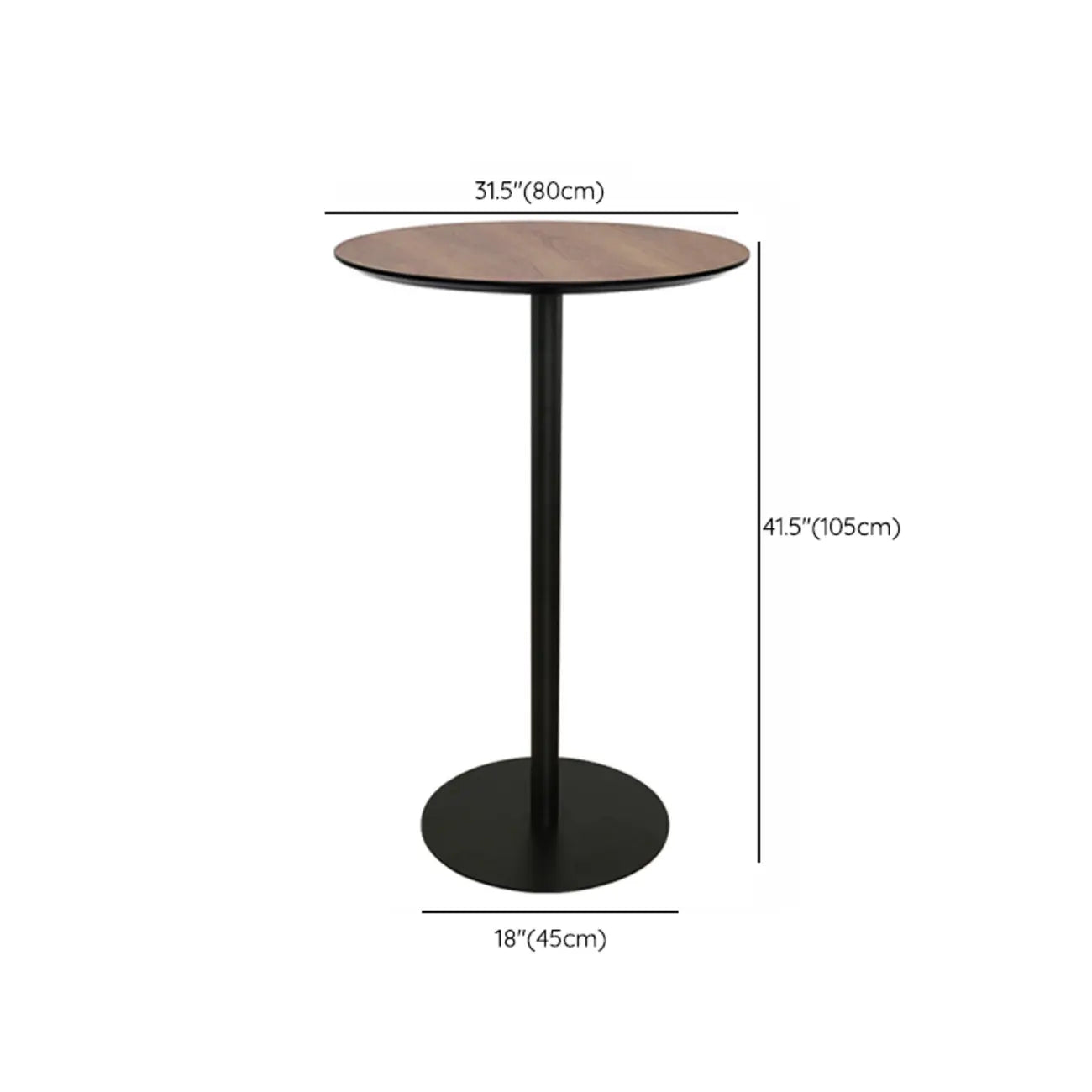 Table de bar élégante en bois avec piètement en métal noir pour café