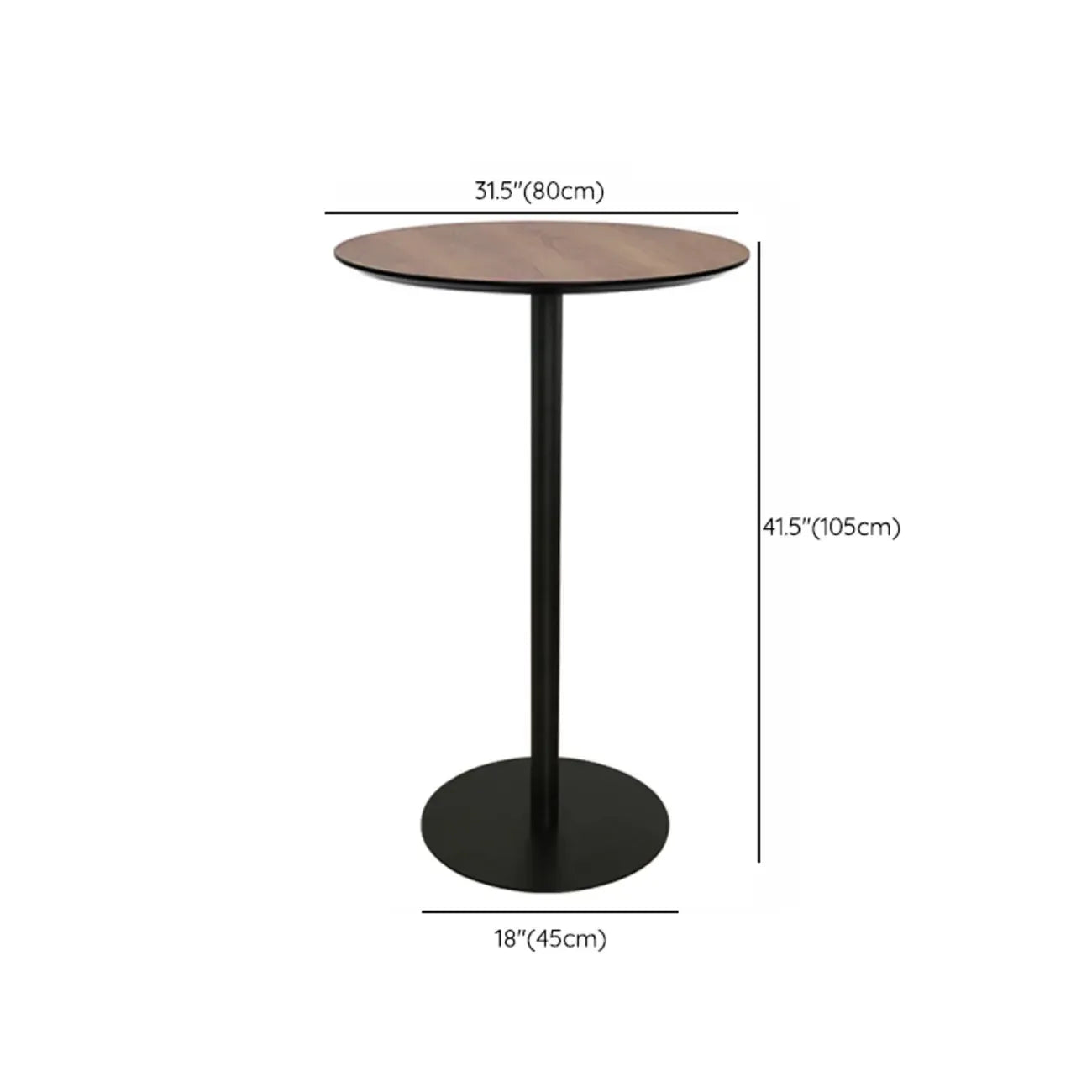 Table de bar élégante en bois avec piètement en métal noir pour café