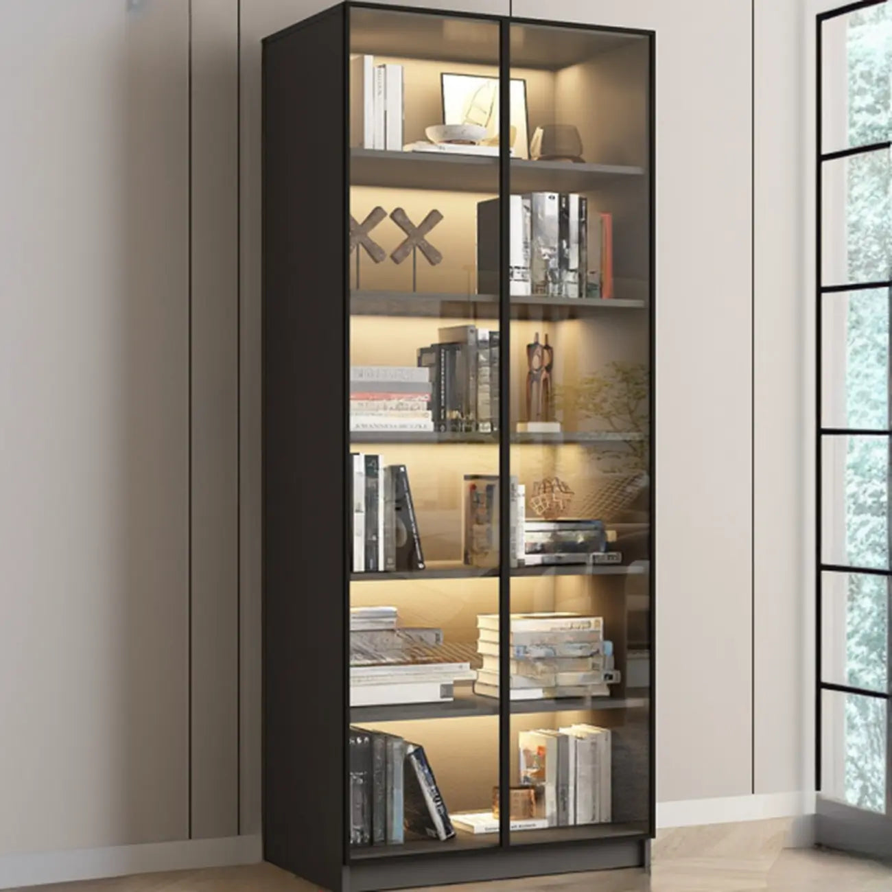 Vitrine standard de rangement avec porte vitrée et bois noir