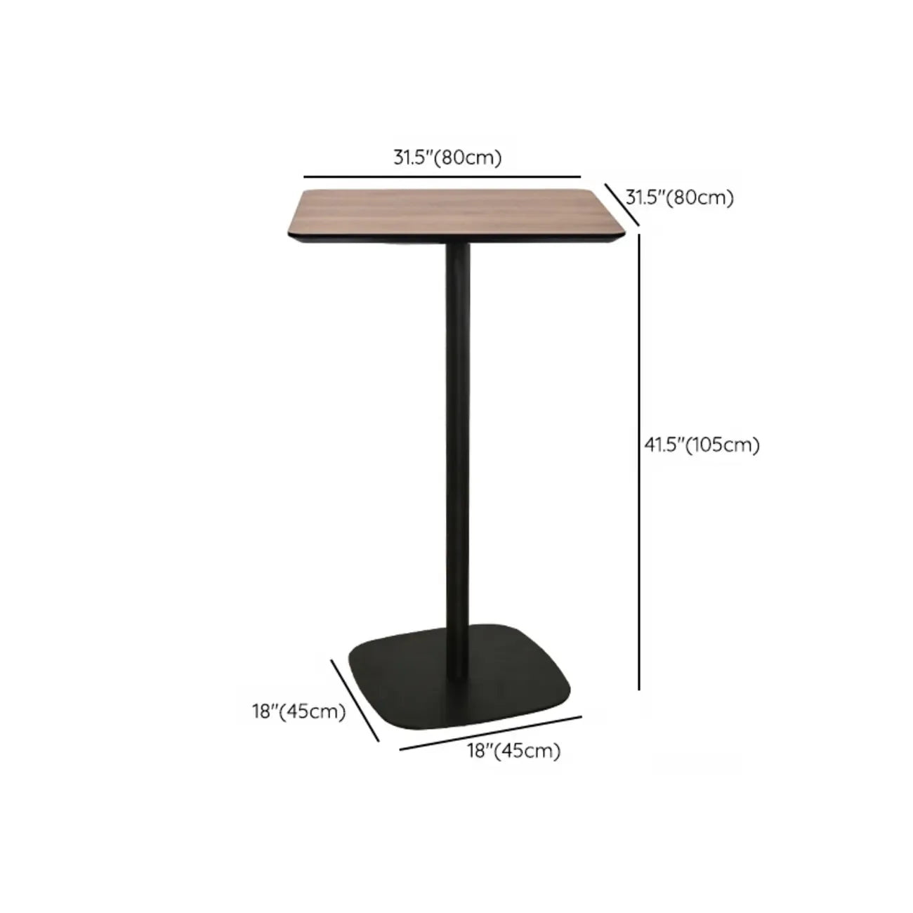 Table de bar élégante en bois avec piètement en métal noir pour café