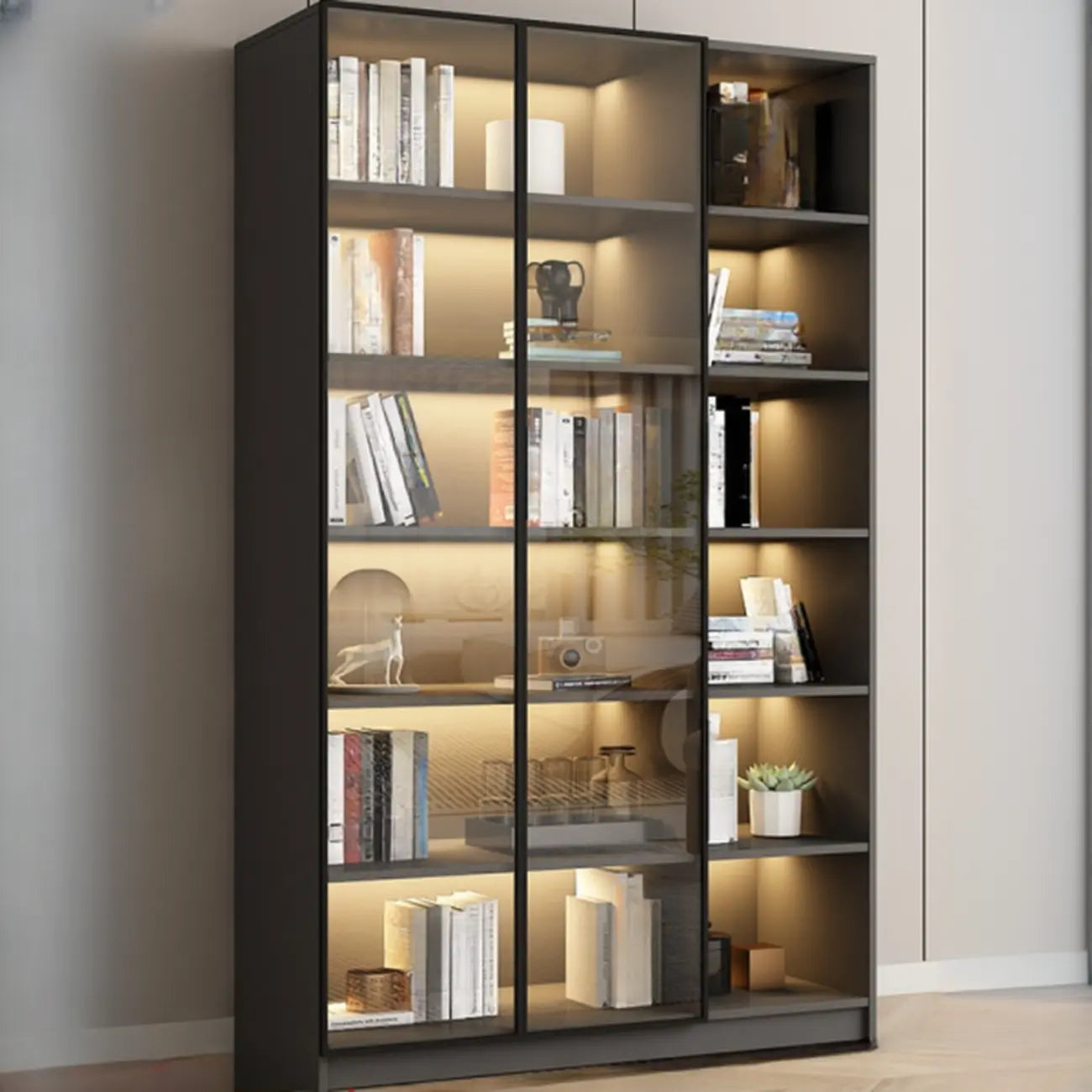 Vitrine standard de rangement avec porte vitrée et bois noir