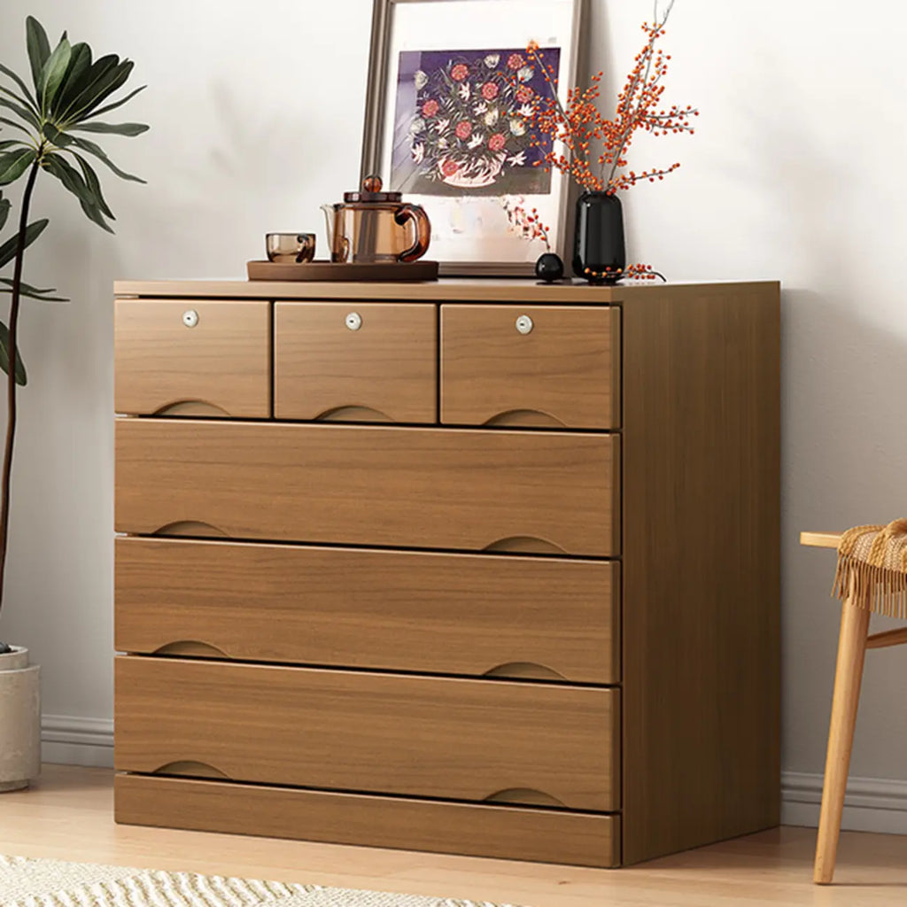 Commode industrielle en bois massif à 5 tiroirs pour chambre à coucher