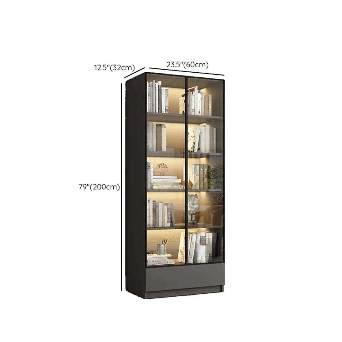Vitrine standard de rangement avec porte vitrée et bois noir