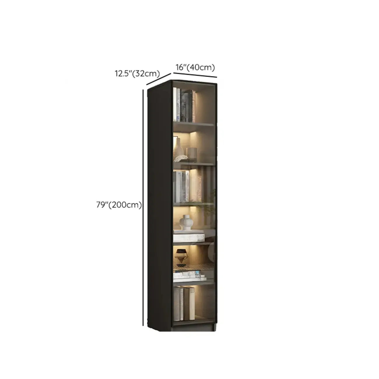 Vitrine standard de rangement avec porte vitrée et bois noir