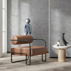 Fauteuil d'appoint industriel en cuir/velours avec structure en métal