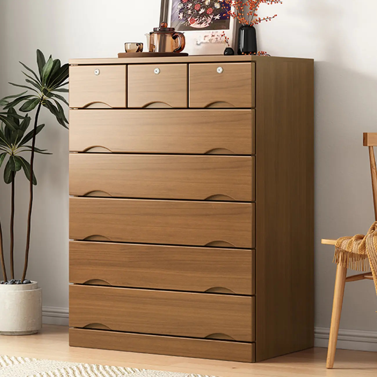Commode industrielle en bois massif à 5 tiroirs pour chambre à coucher