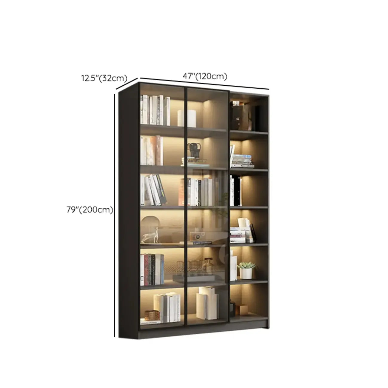 Vitrine standard de rangement avec porte vitrée et bois noir