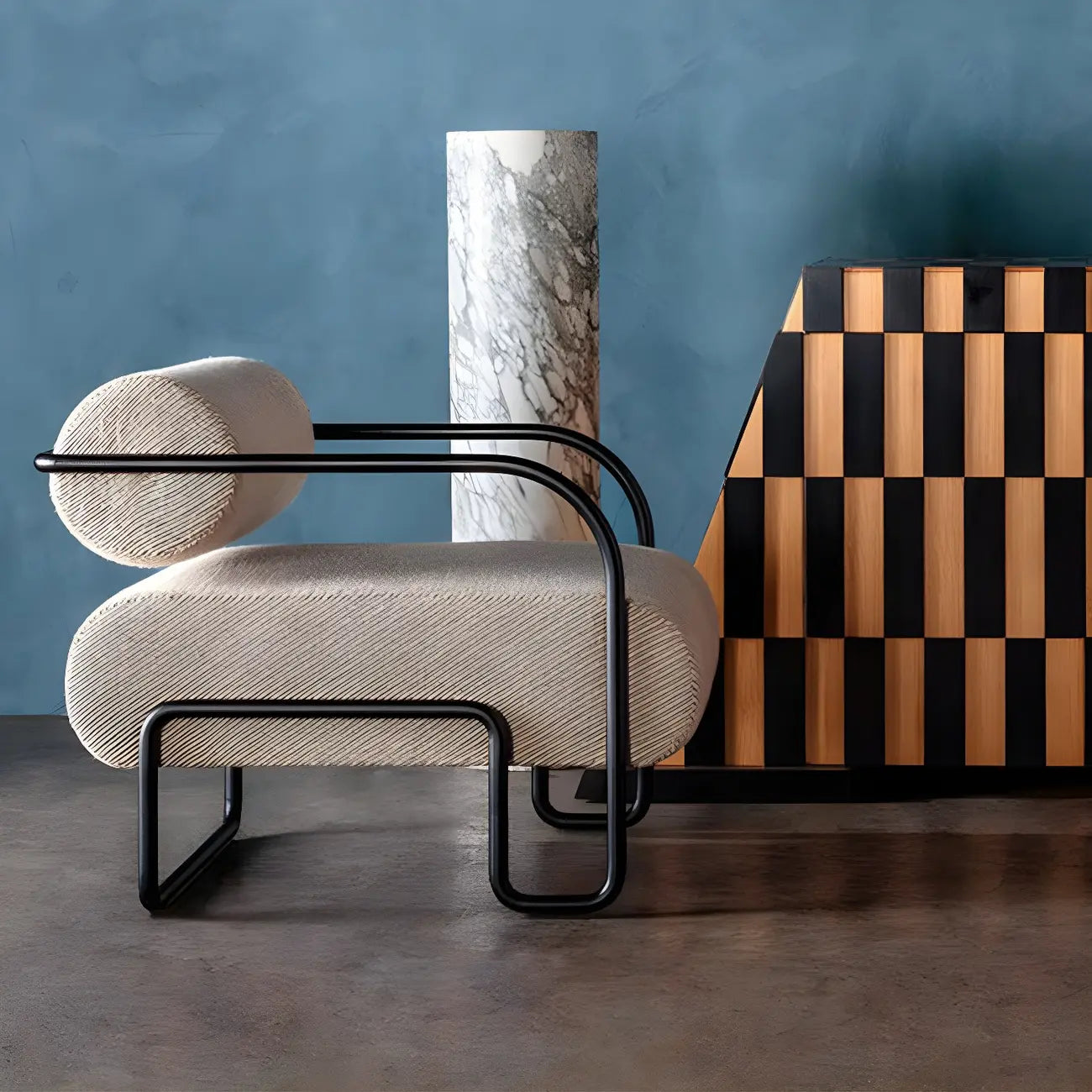Fauteuil d'appoint industriel en cuir/velours avec structure en métal