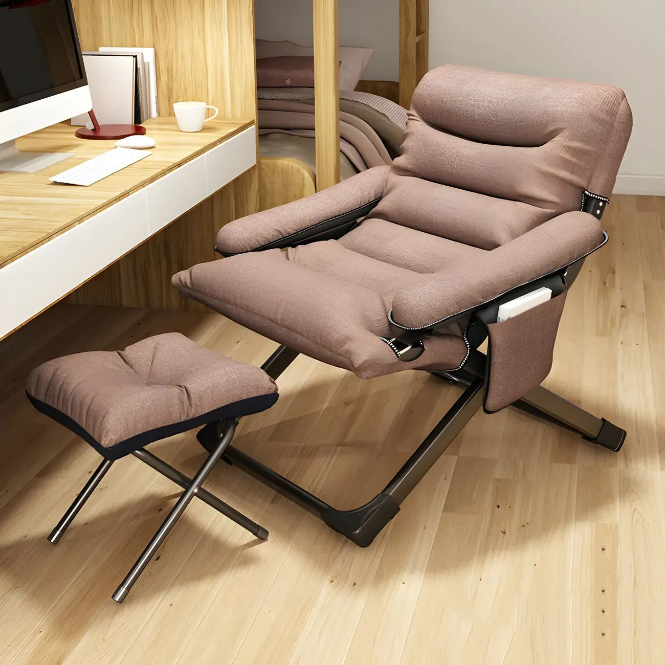 Fauteuil inclinable à bascule moderne en tissu pied-de-poule avec rangement