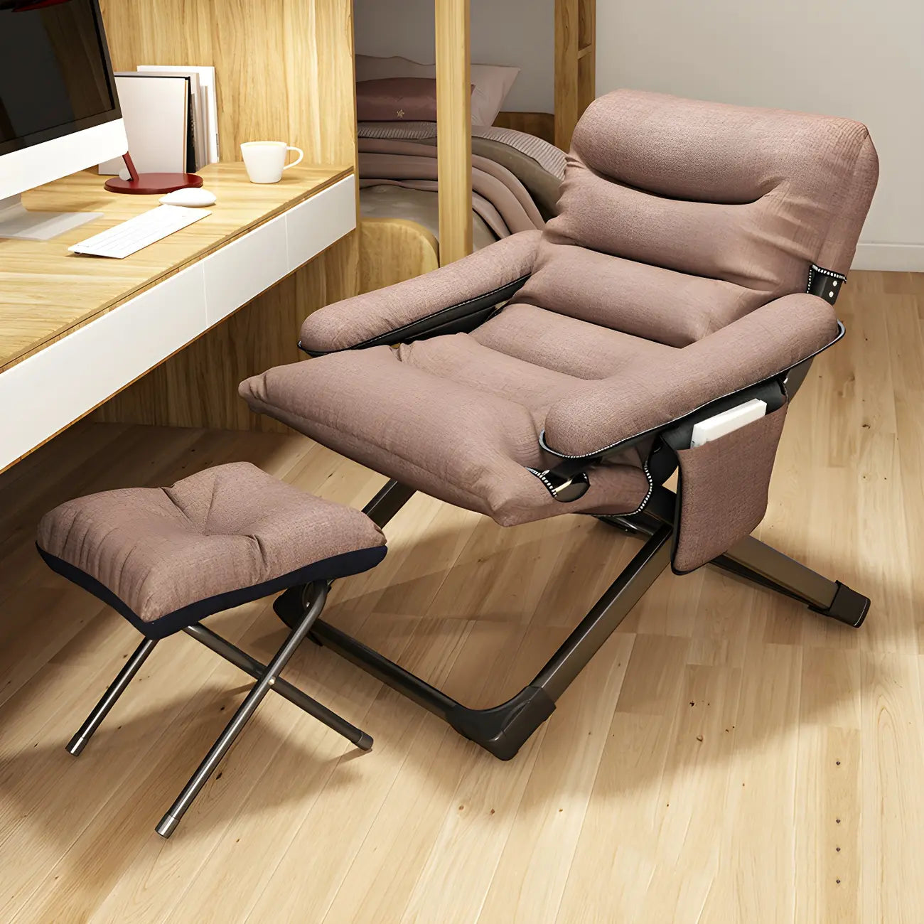 Fauteuil inclinable à bascule moderne en tissu pied-de-poule avec rangement
