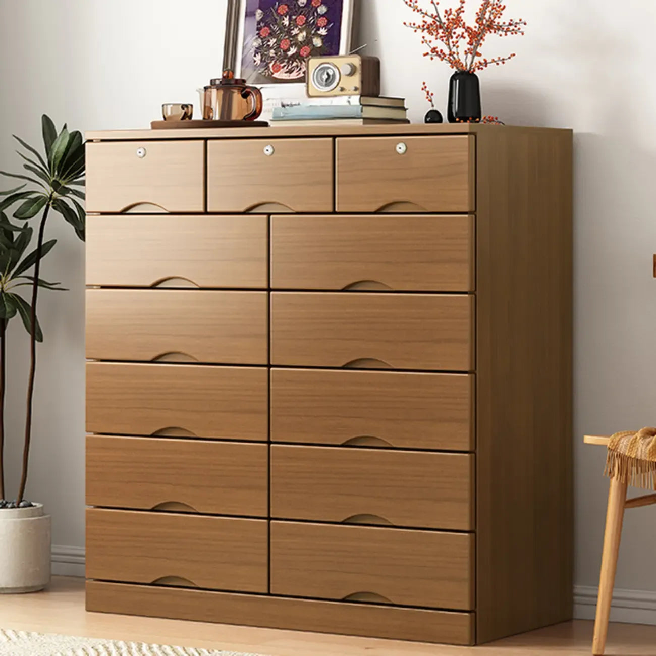 Commode industrielle en bois massif à 5 tiroirs pour chambre à coucher