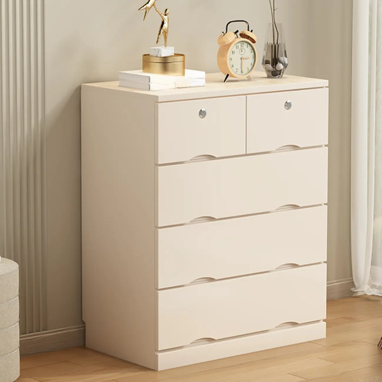 Commode industrielle en bois massif à 5 tiroirs pour chambre à coucher