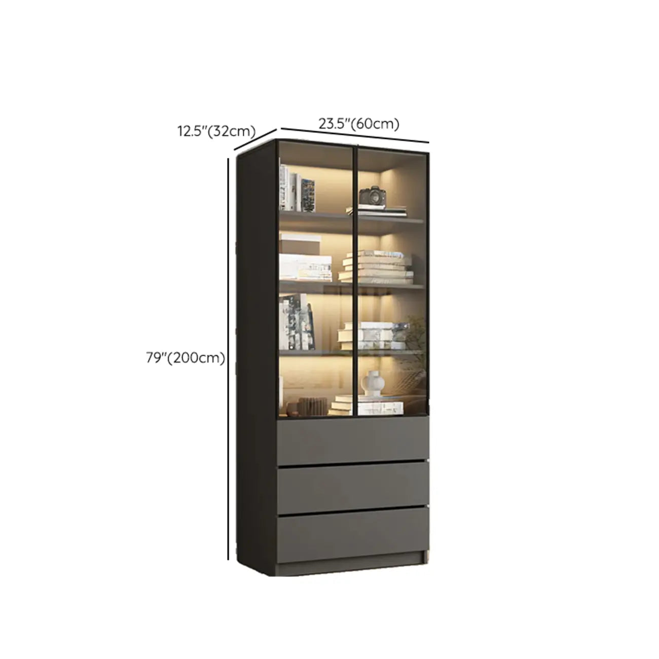 Vitrine standard de rangement avec porte vitrée et bois noir