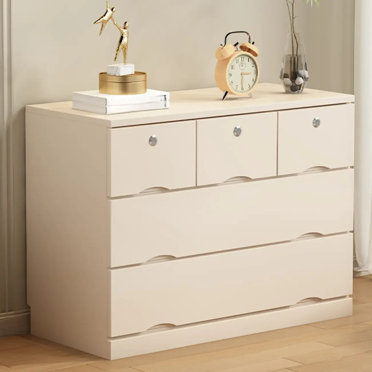 Commode industrielle en bois massif à 5 tiroirs pour chambre à coucher