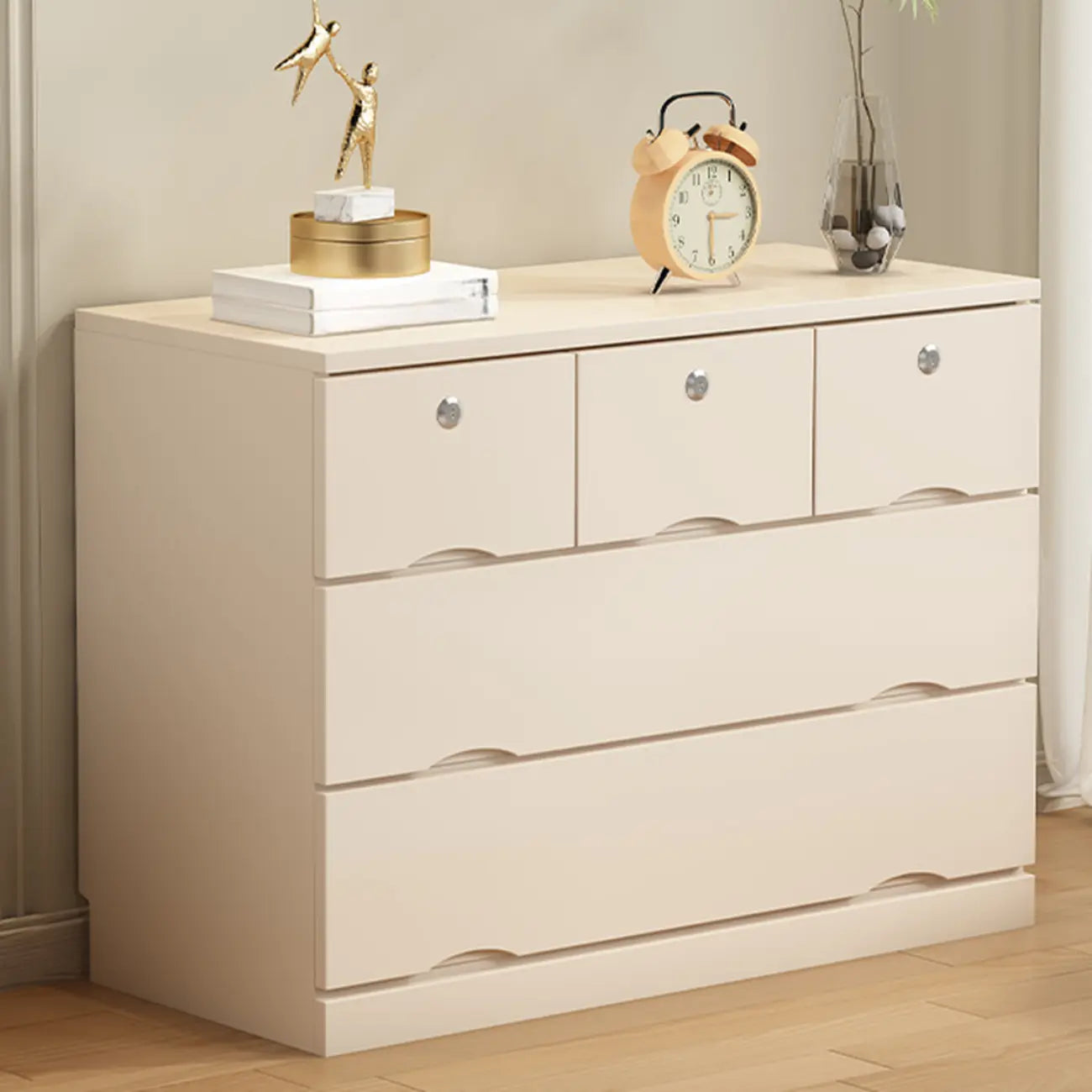 Commode industrielle en bois massif à 5 tiroirs pour chambre à coucher