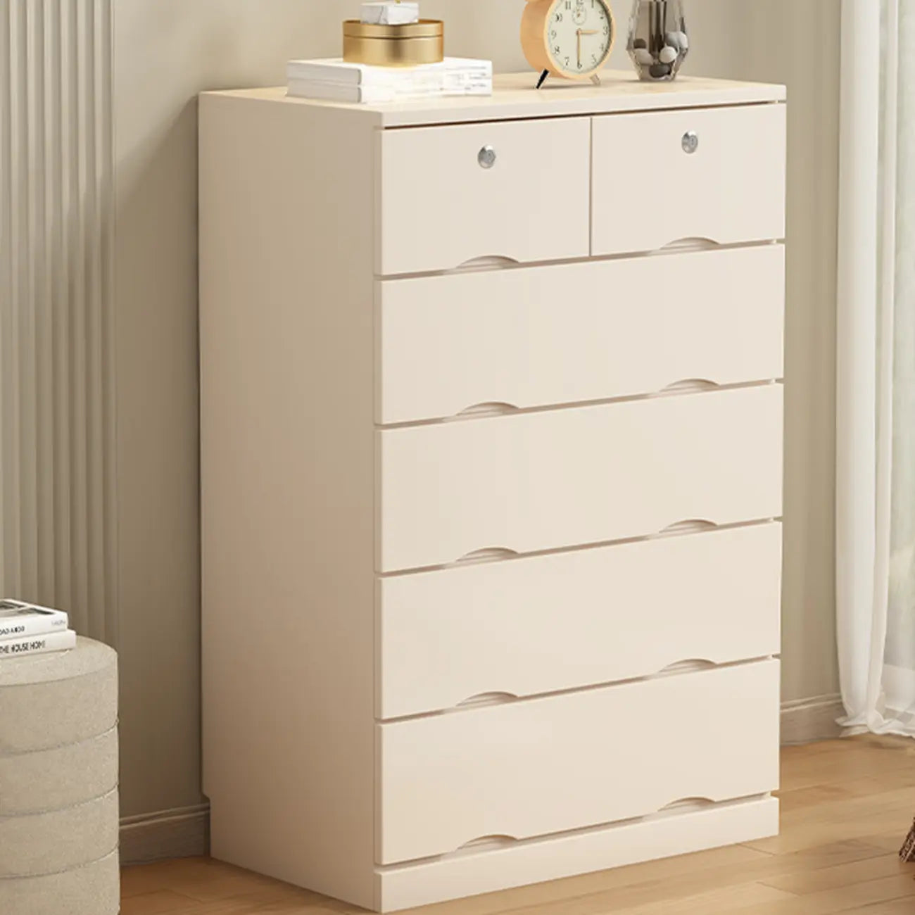 Commode industrielle en bois massif à 5 tiroirs pour chambre à coucher